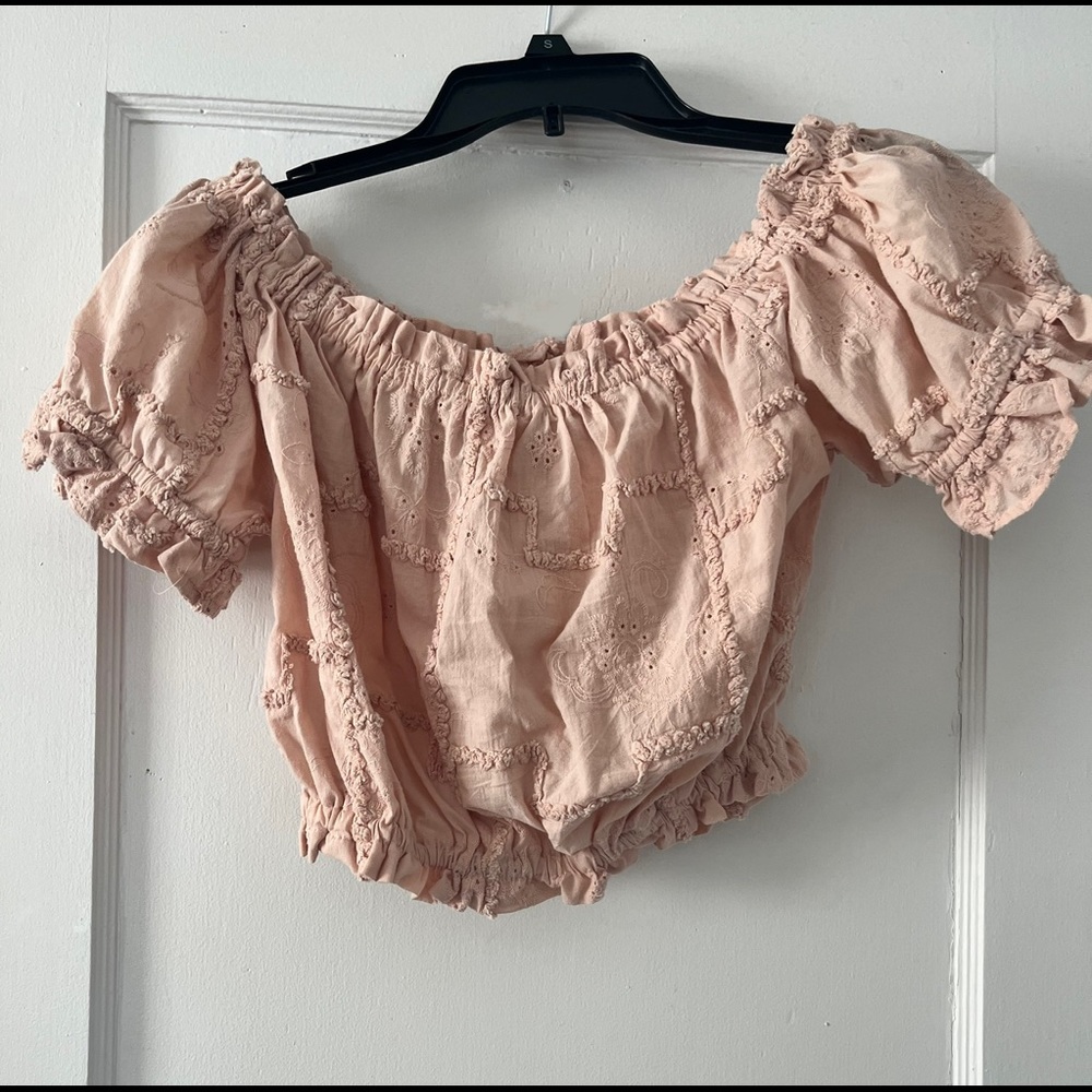 OCEAN DRIVE blush/rose rutched cropped shirt